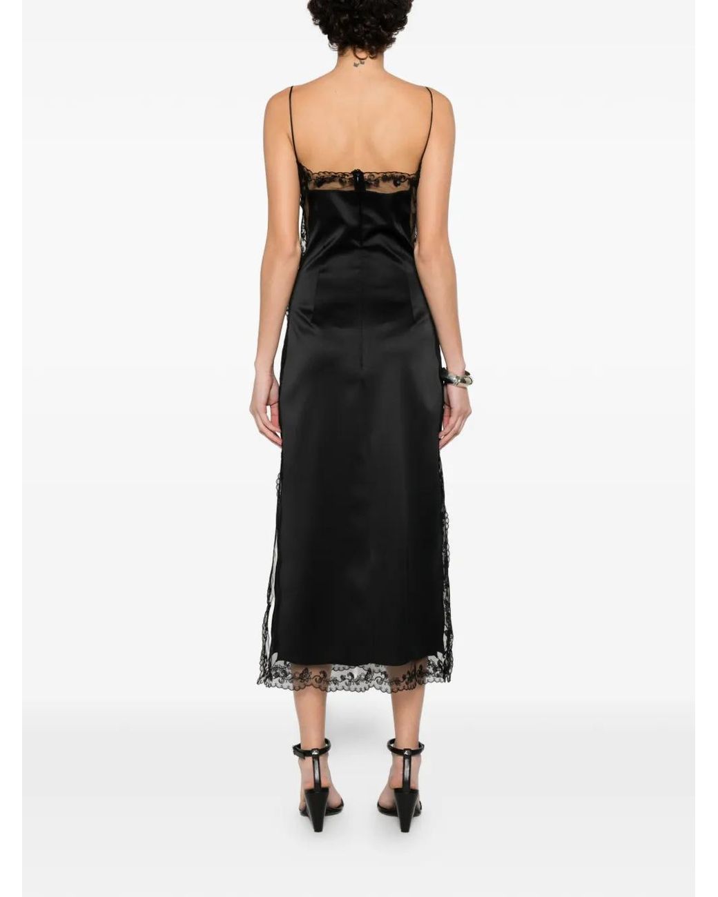 chinese dress ladies Lingerie-Style Dress in Stretch Silk with Lace Details