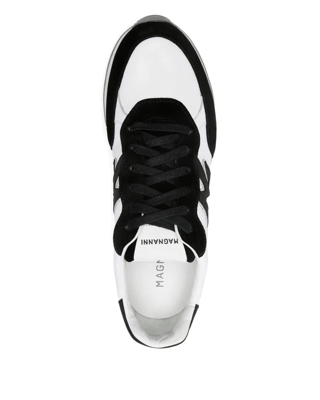 Magnanni Shoes Black Lace-Up Logo Sneakers for men