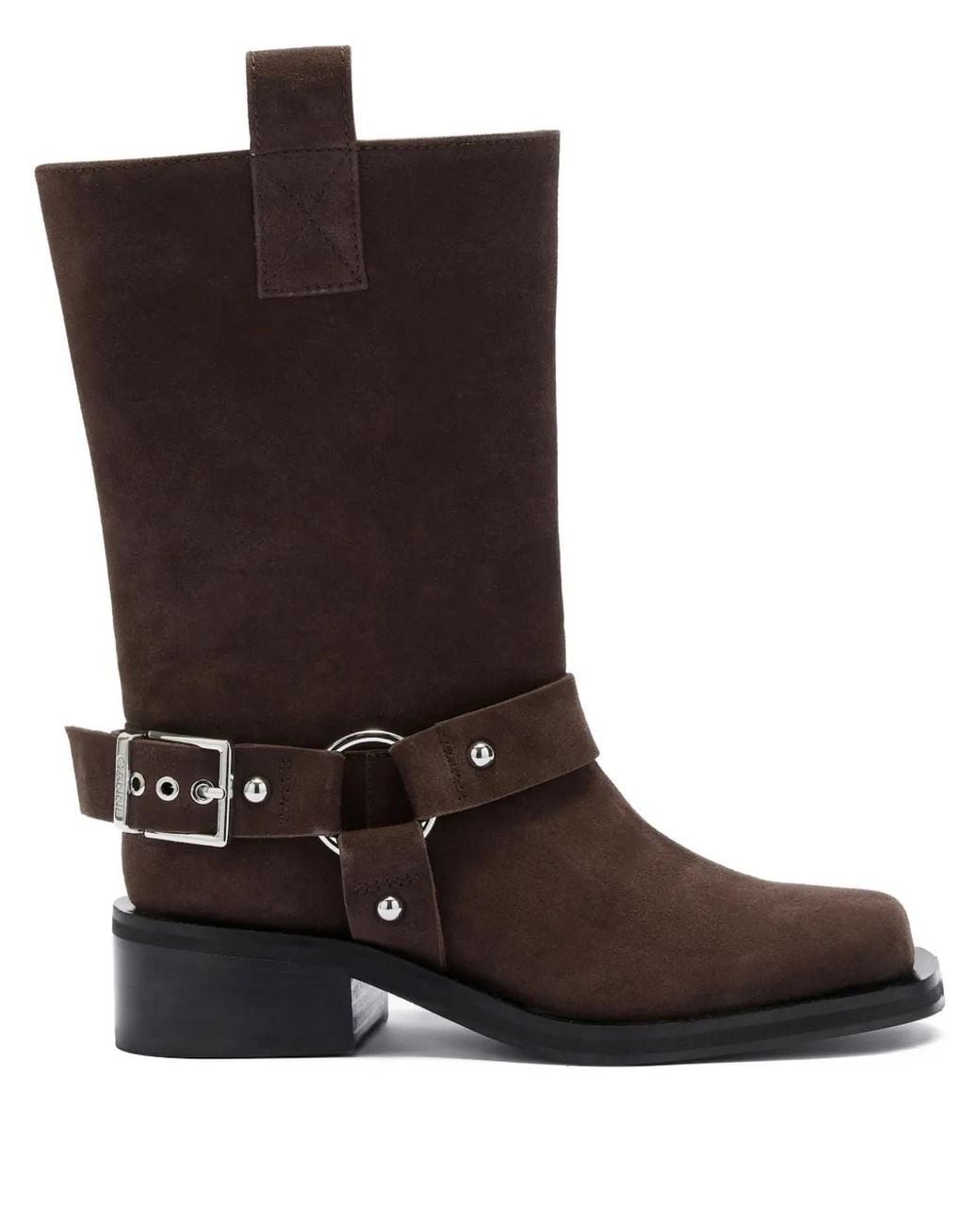 Ganni Brown Buckle-Detail Biker Boots