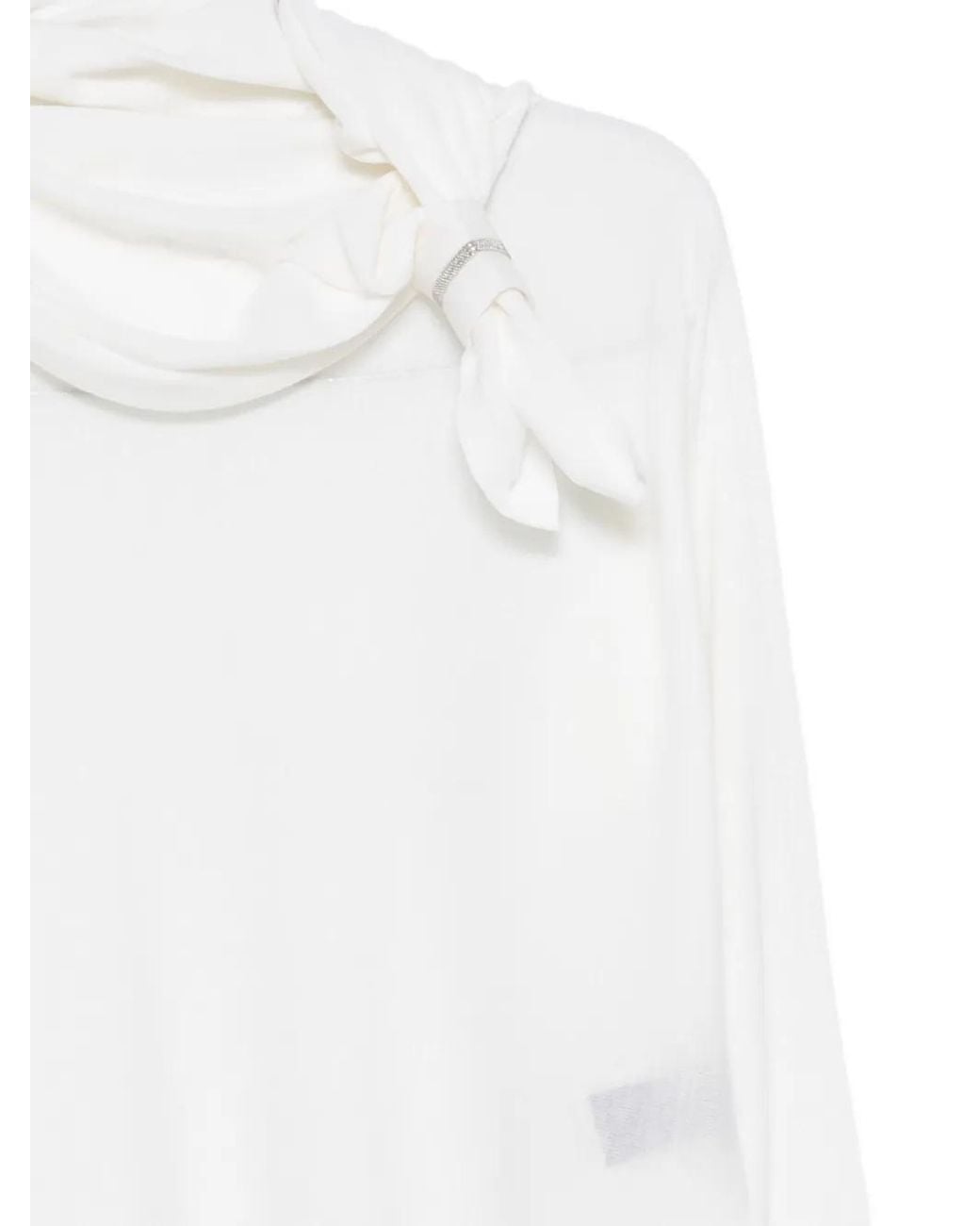 D.exterior White Tie Neck Blouse