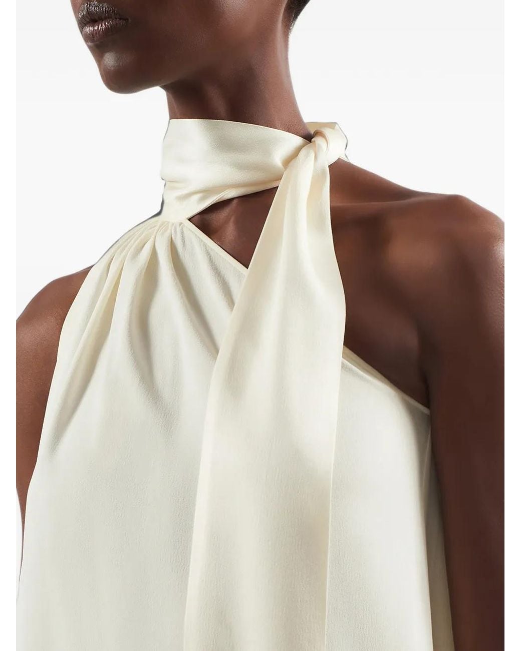 Taller Marmo White Astor Halterneck Tie-Fastening Maxi Dress