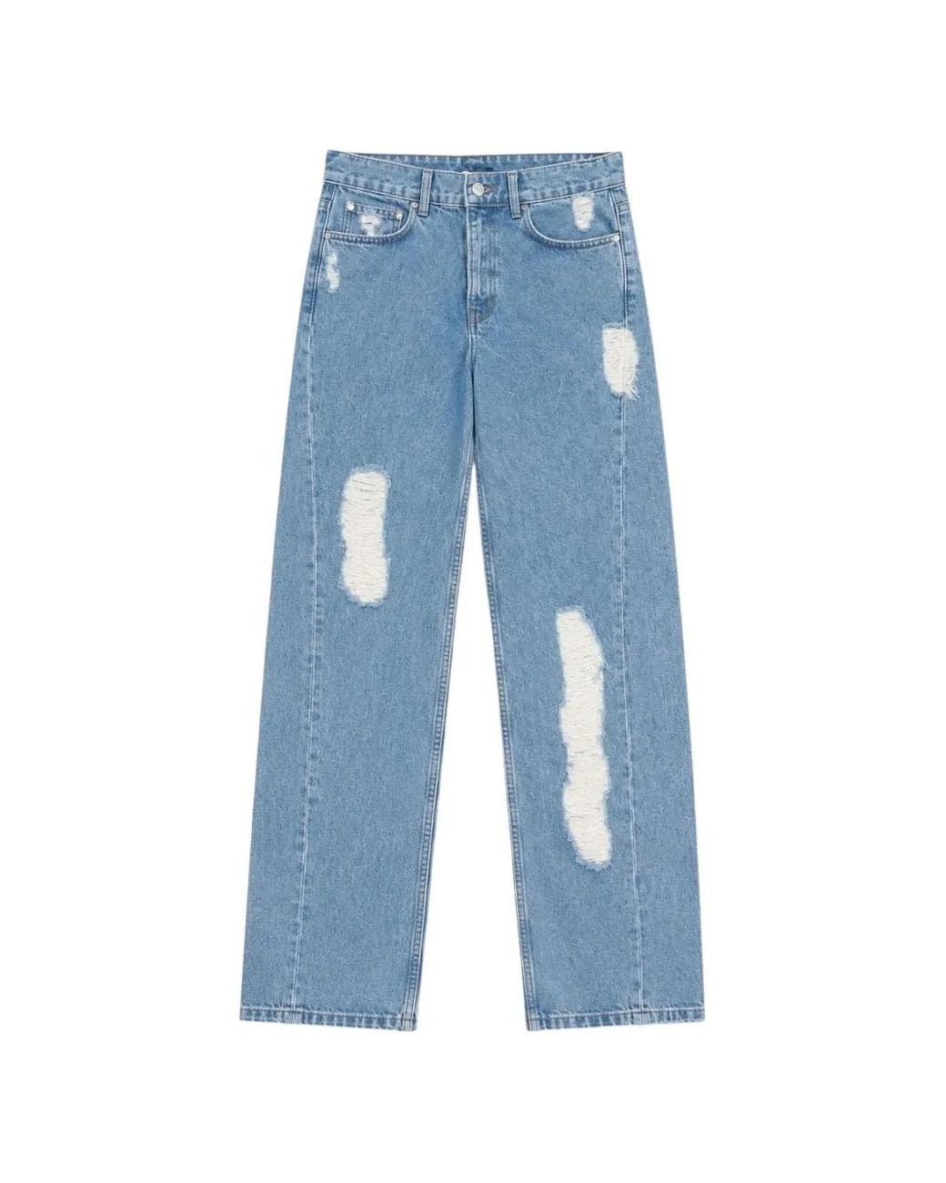 Moschino Blue Distressed Wide-Leg Jeans