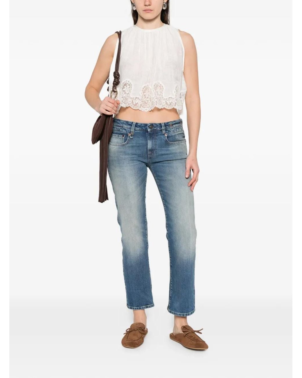 Sandro White Lace-Hem Blouse