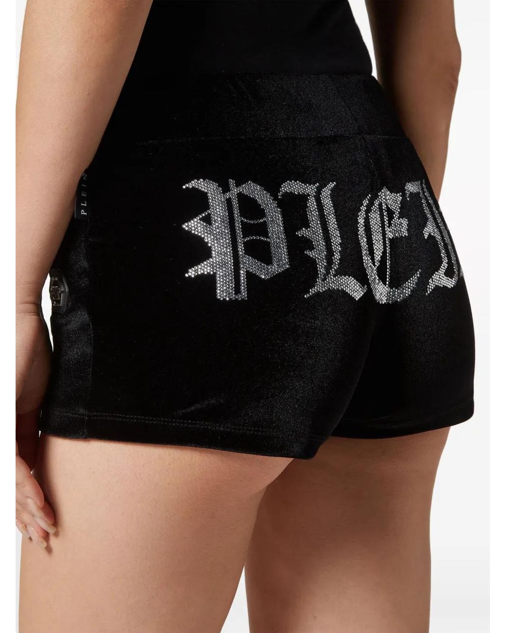 Philipp Plein Black Gothic Plein-Print Velvet Shorts