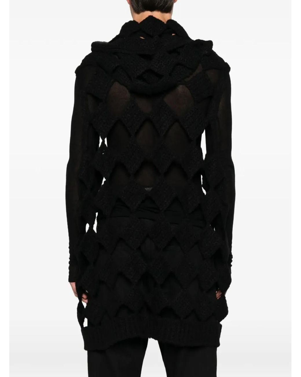 Rick Owens Black Sarutanya Diamond-Knit Hoodie for men