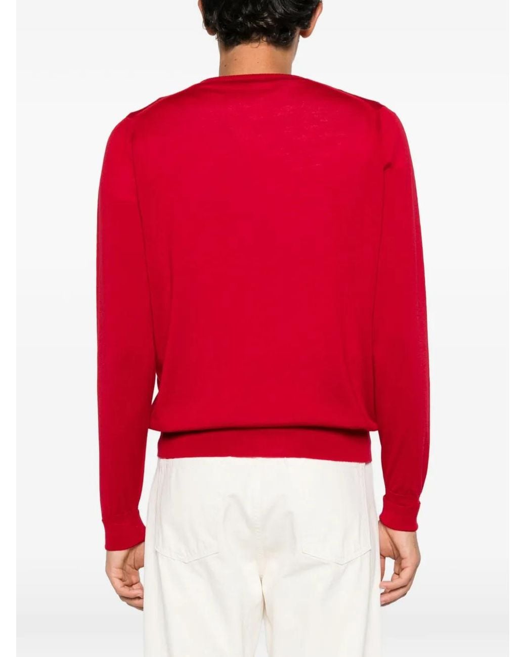 John Smedley Red Bobby V-Neck Sweater for men