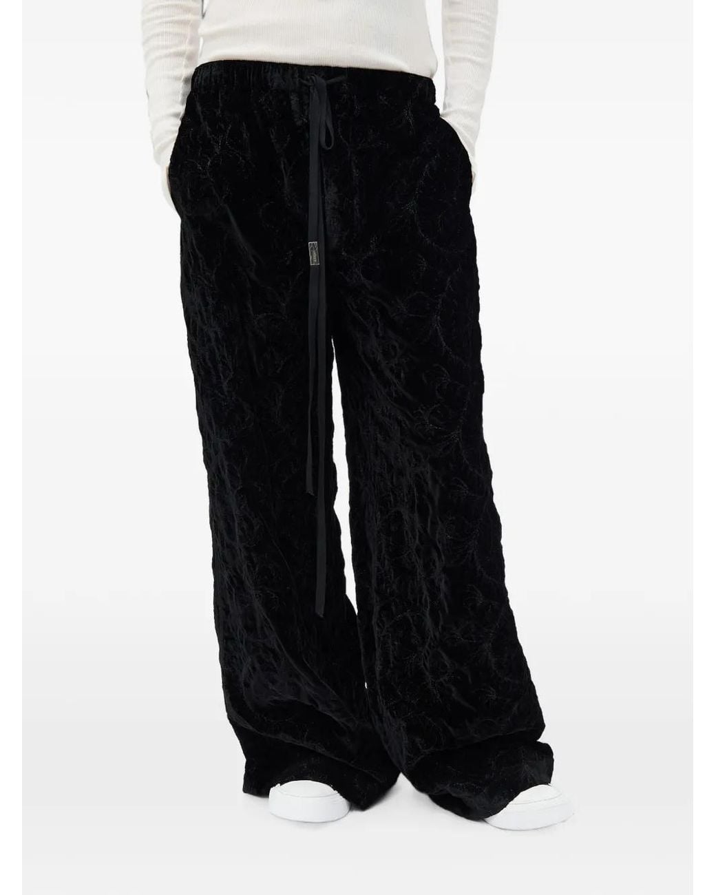 Ann Demeulemeester Black Paisley-Embroidered Velvet Trousers for men