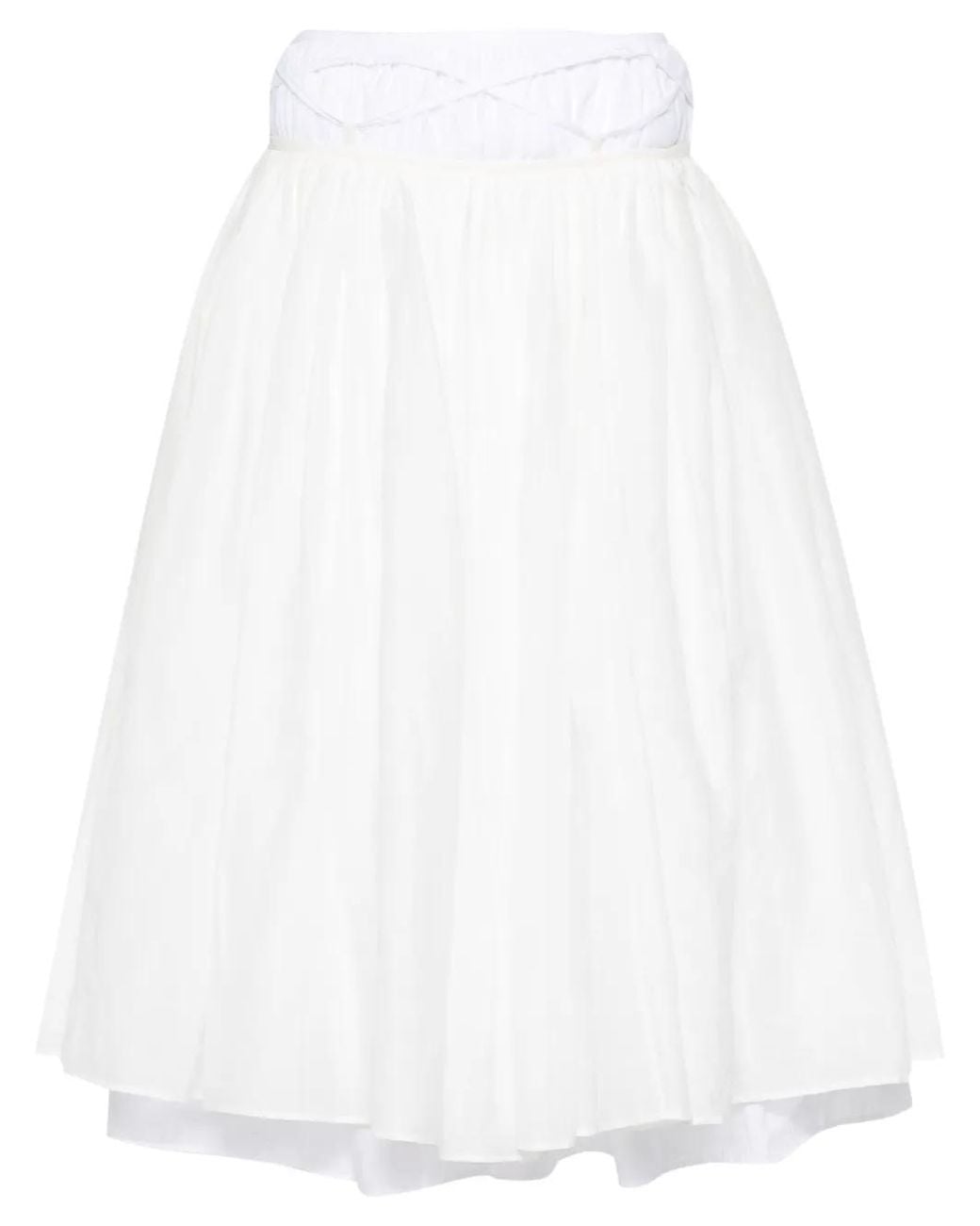 Quira White Layered Cotton Midi Skirt