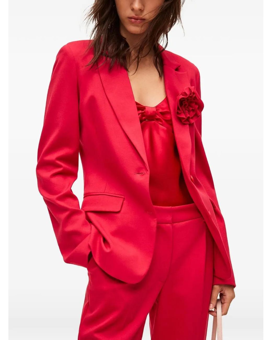 Twinset Red Blazer With Floral Brooch