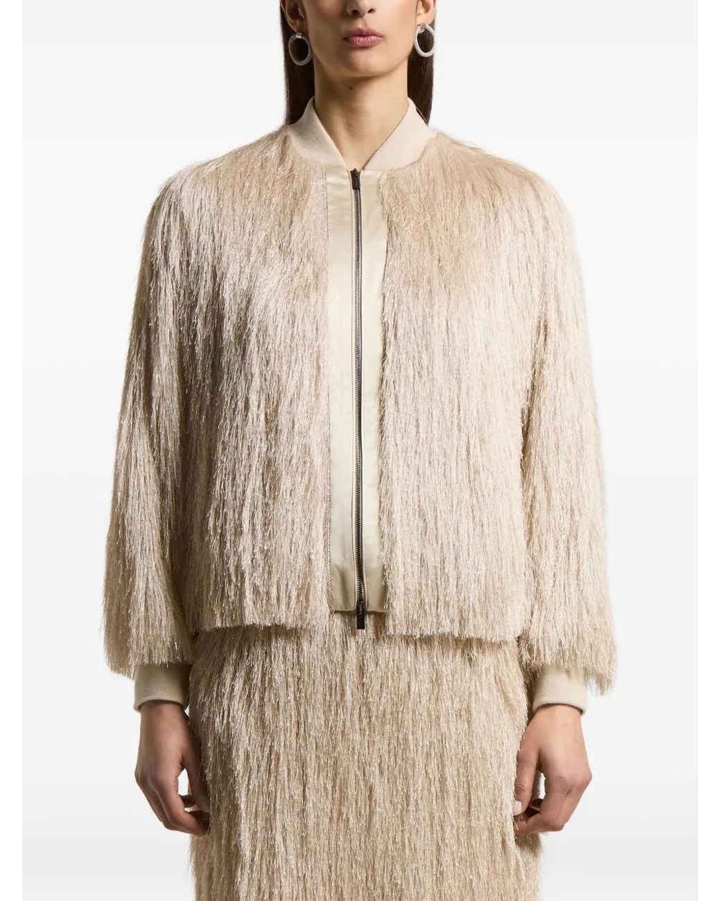Peserico Natural Fringed Bomber Jacket