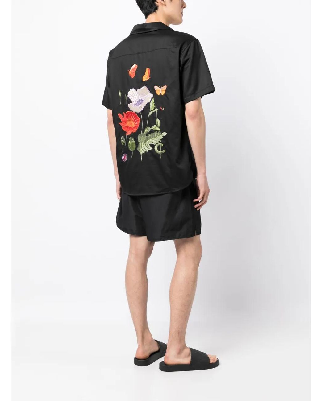 True Tribe Black Pablo Floral-Embroidered Shirt for men