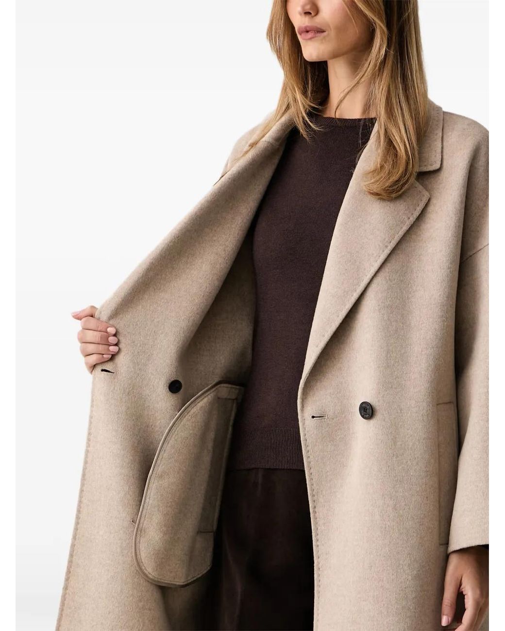 ViCOLO Natural Double-Breasted Notched-Lapel Coat