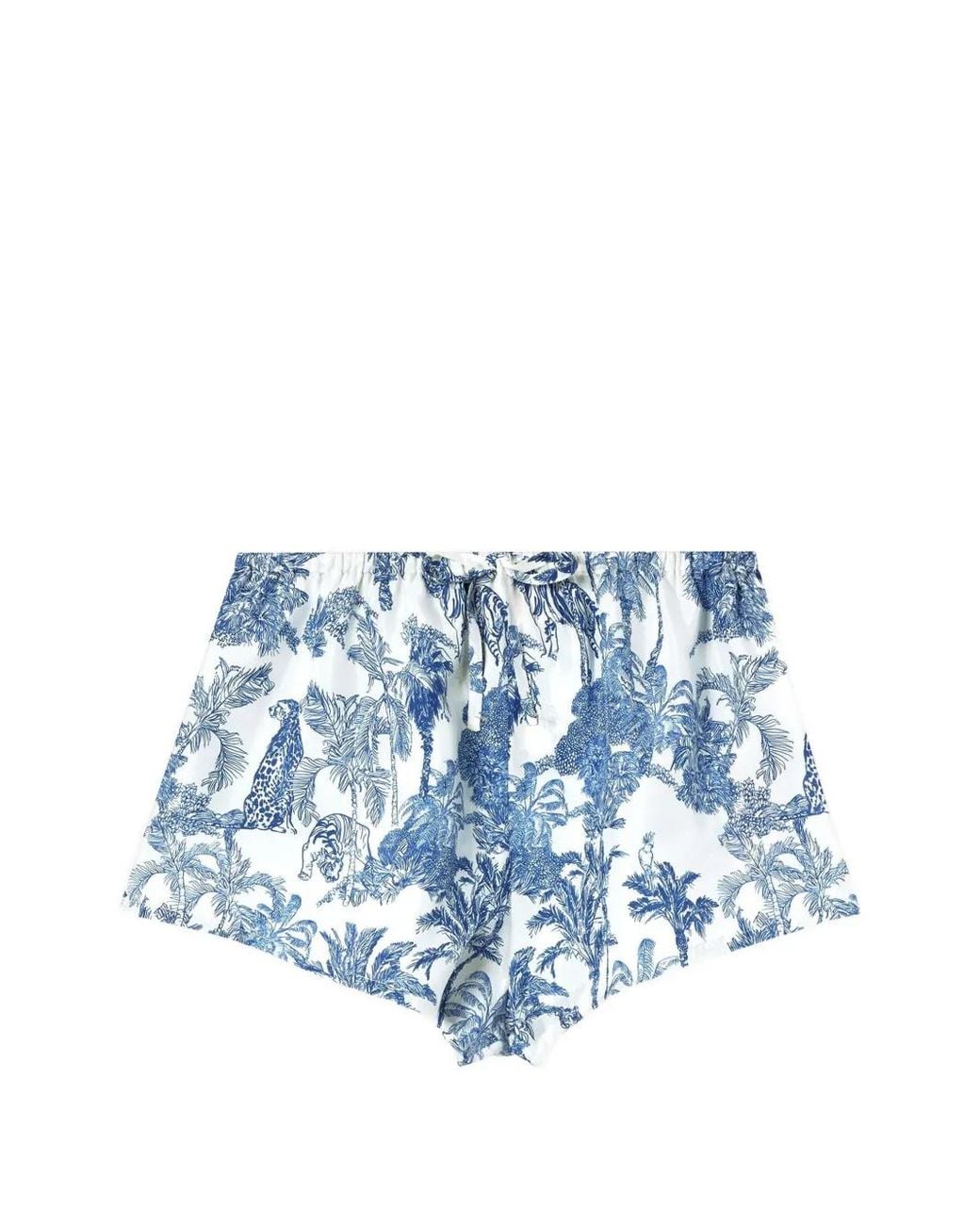 Mc2 Saint Barth Blue Kammy Silk Shorts With Toile De Jouy Print