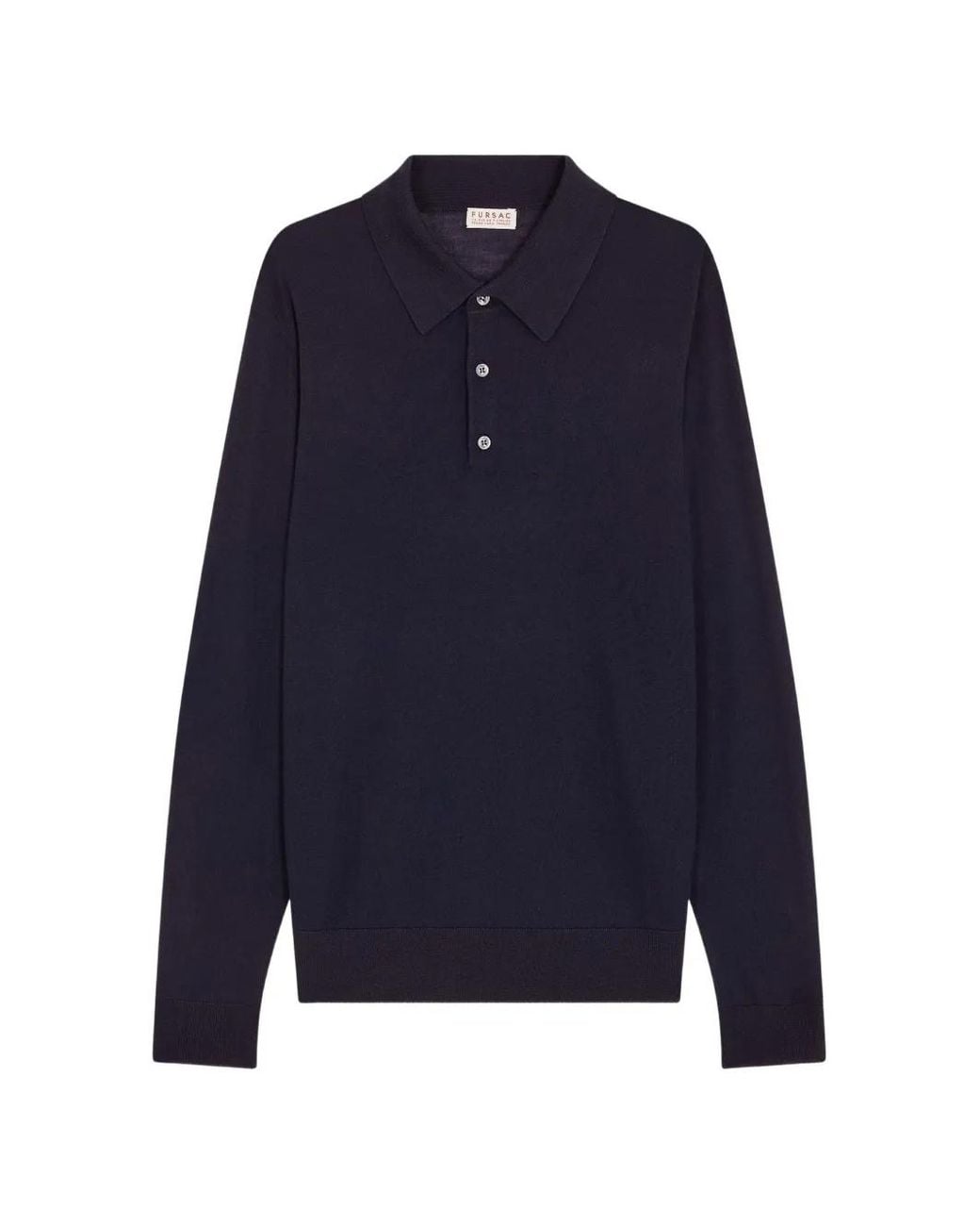 Fursac Blue Long-Sleeve Wool Polo Shirt for men
