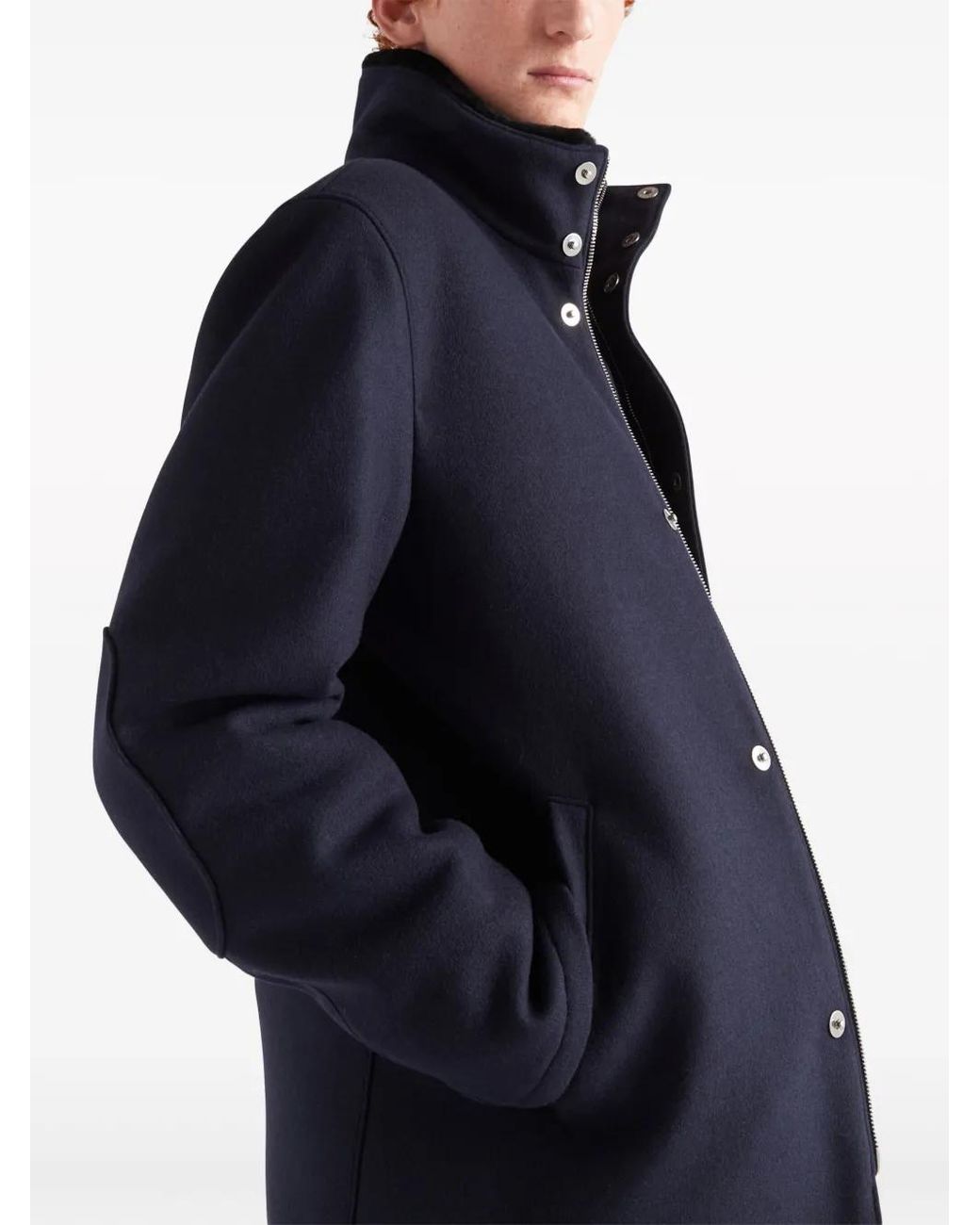 Prada Blue Triangle-Logo Shearling Jacket for men
