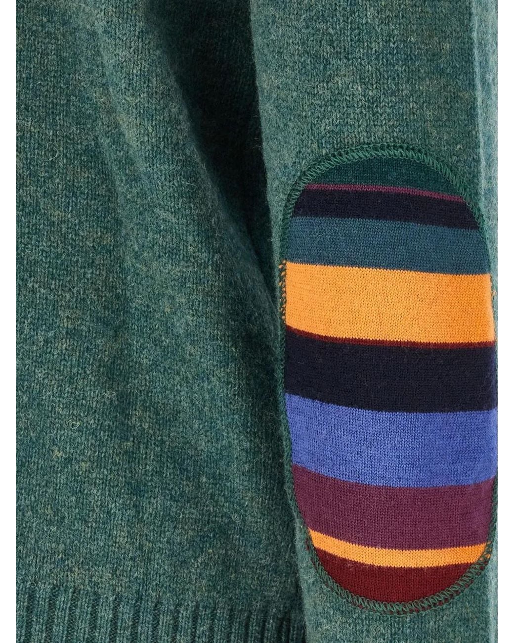 Gallo Green Striped-Elbow-Patch Sweater for men