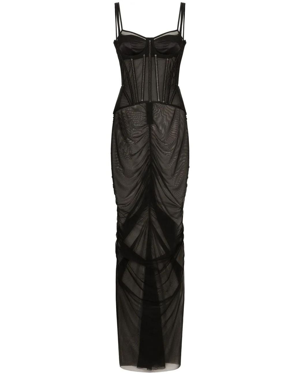 Dolce & Gabbana Black Long Tulle Dress With Corset Details