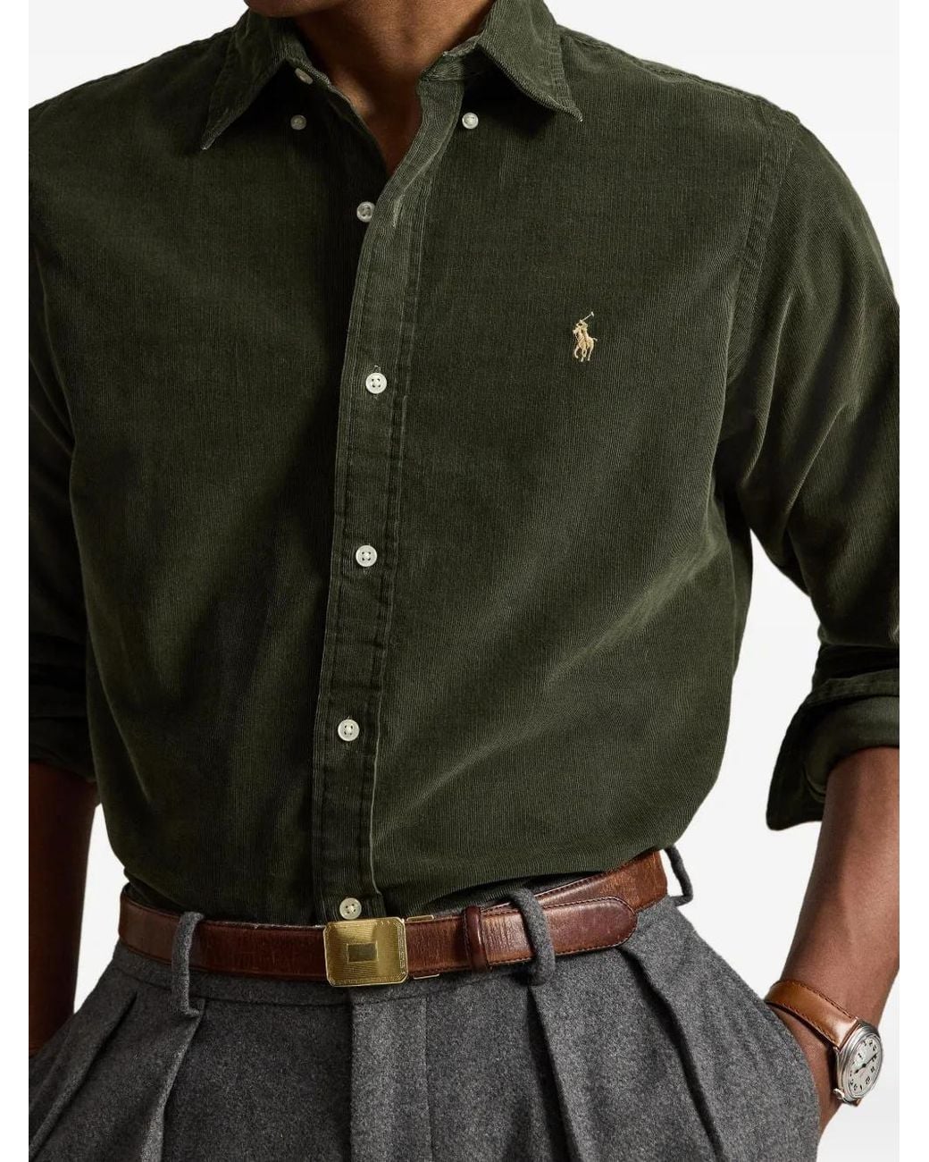Polo Ralph Lauren Green Corduroy Button-Down Shirt for men