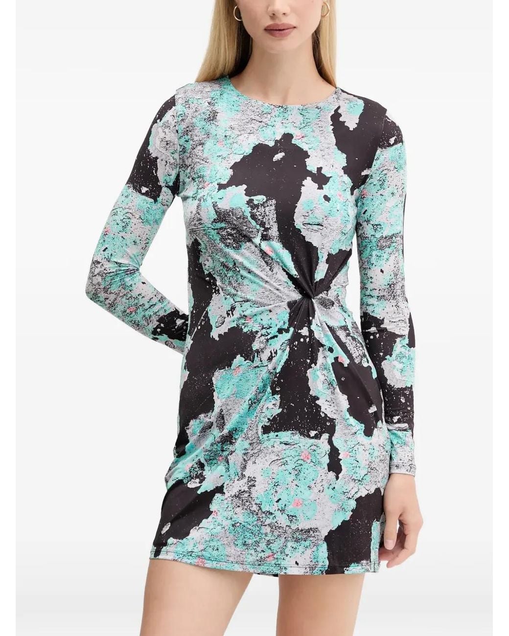 Desigual Blue Robe Courte Imprimée À Détail Noué