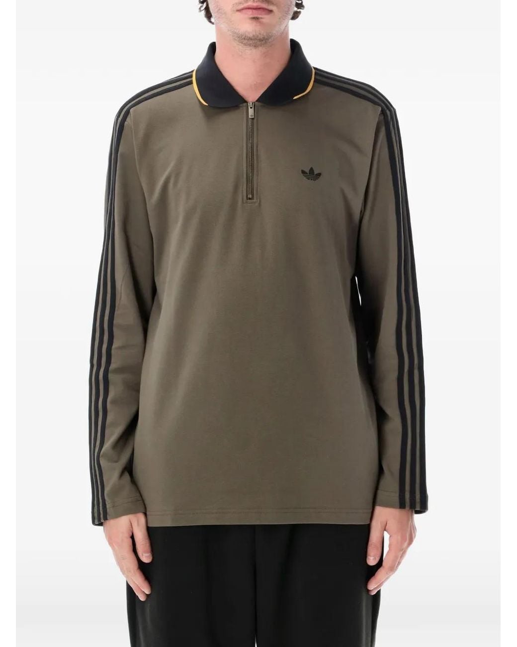 Adidas Gray 3 Stripes Engineered Rib Long Sleeve Polo Shirt for men