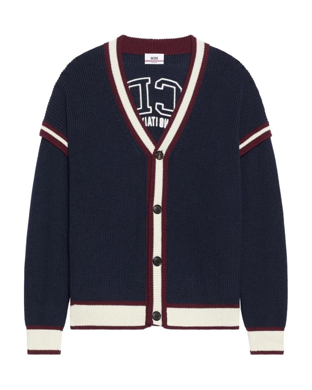 Gcds Blue Cardigan With Striped Detail for men