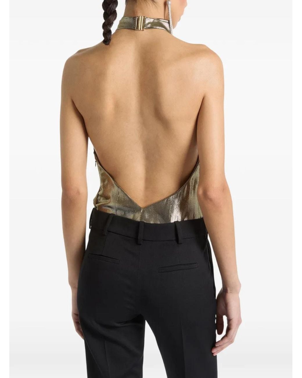 Balmain Green Backless Lurex Jersey Top