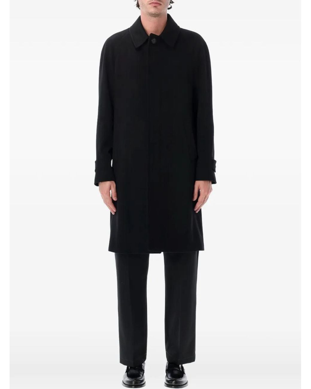 Lardini Black Concealed-Front Wool Coat for men