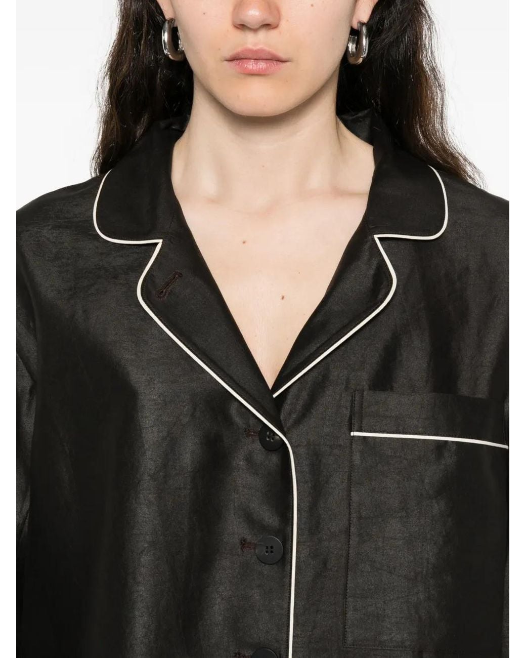 SOH Black Piped-Detail Buttoned Shirt