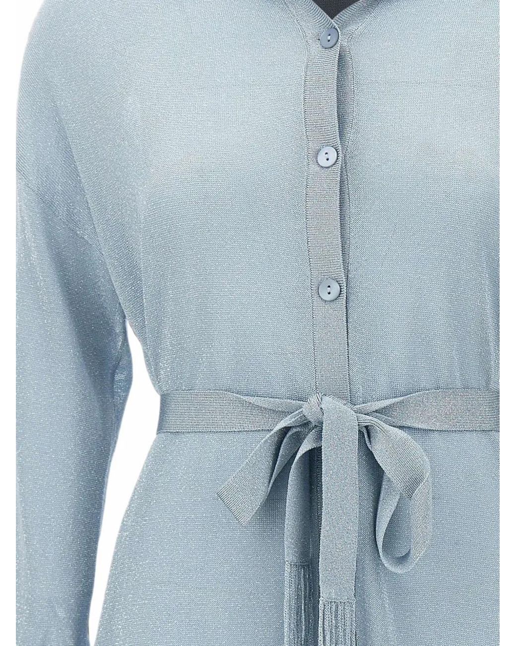 Kangra Blue Belted Lurex Cardi-Coat