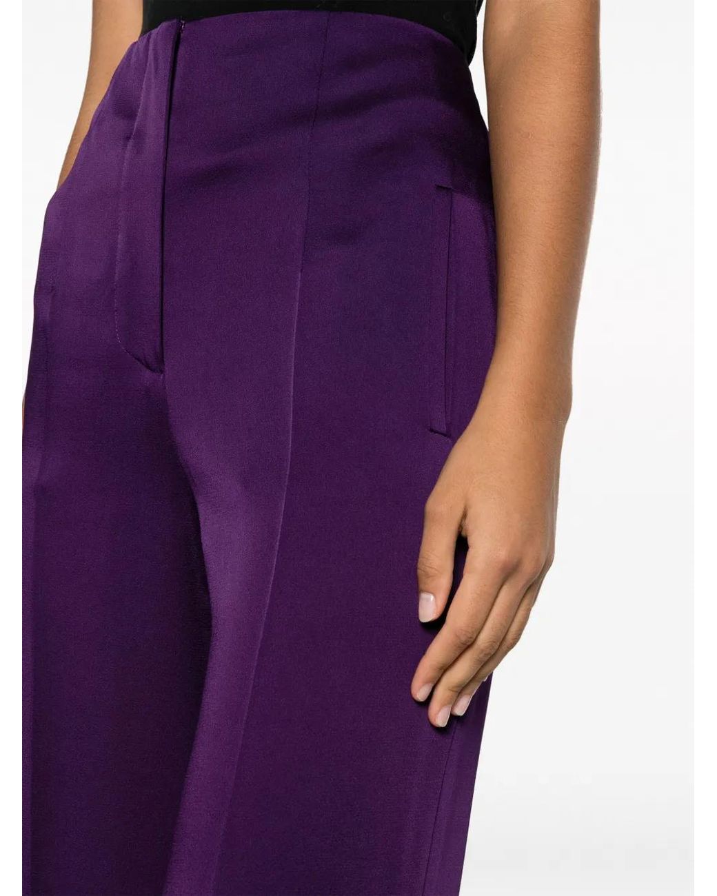 Alberta Ferretti Purple Pleat-Detail Straight-Leg Trousers
