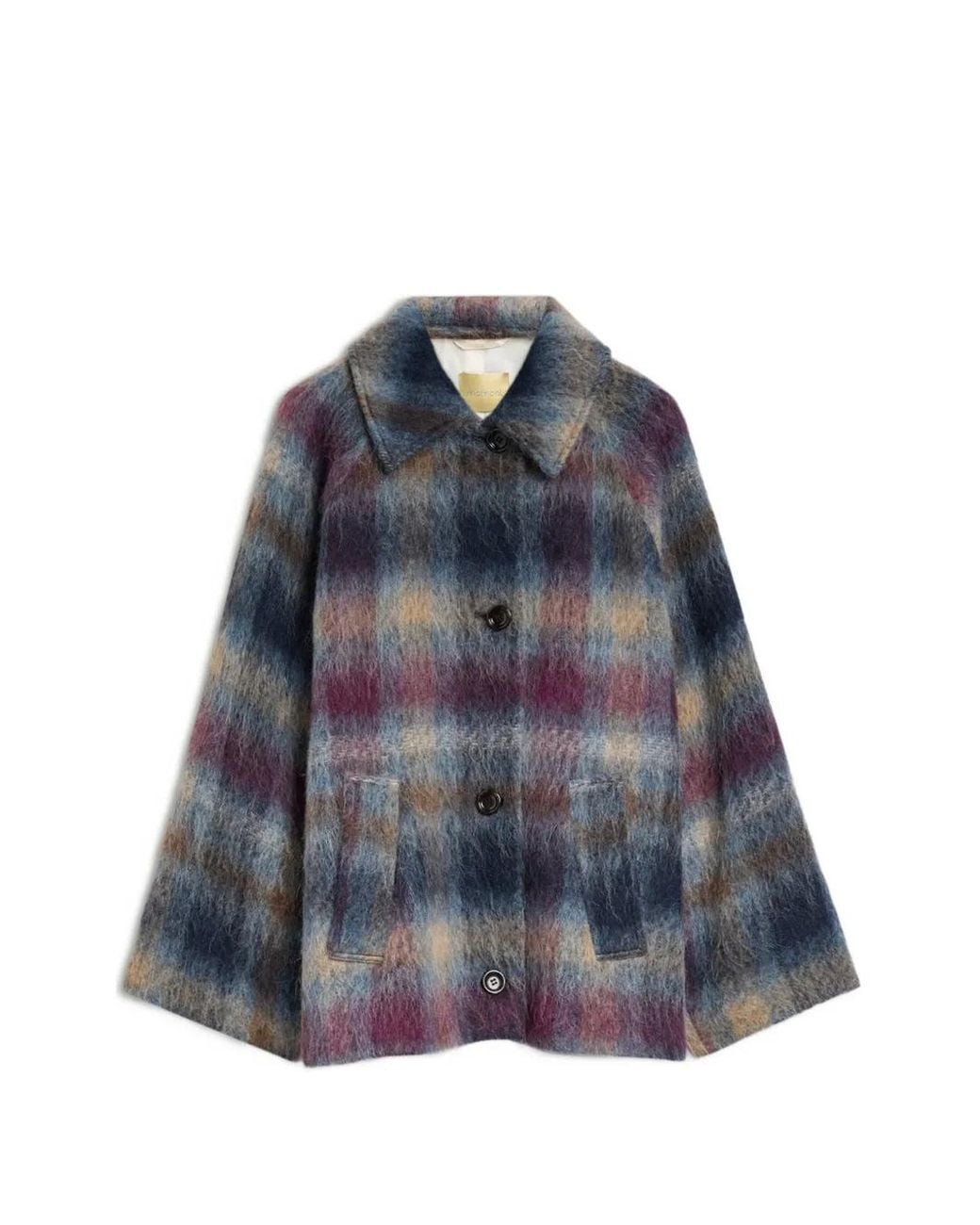 Momoní Blue Eoil Tartan-Check Single-Breasted Coat