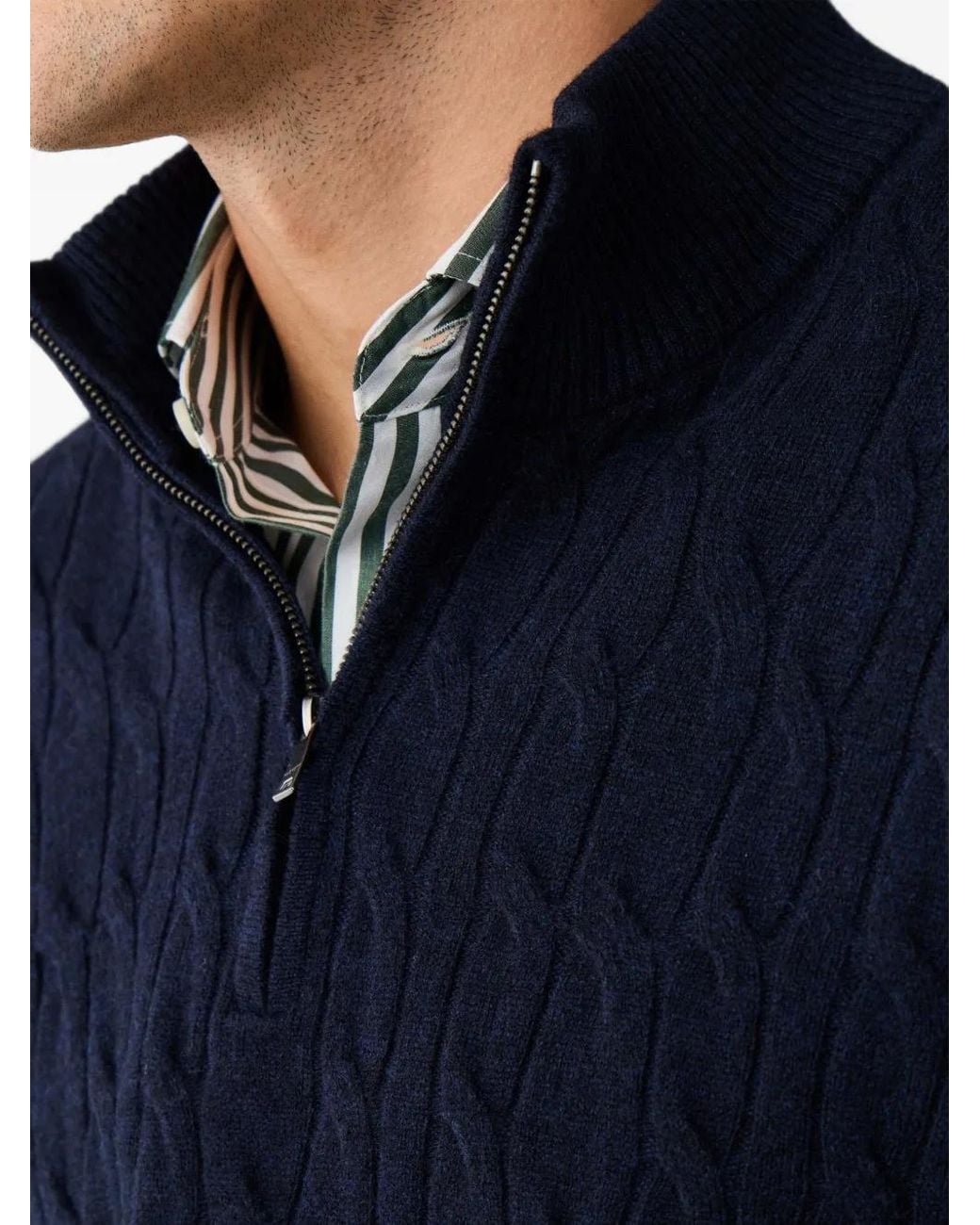 Hackett Blue Cable-Knit Quarter-Zip Sweater for men