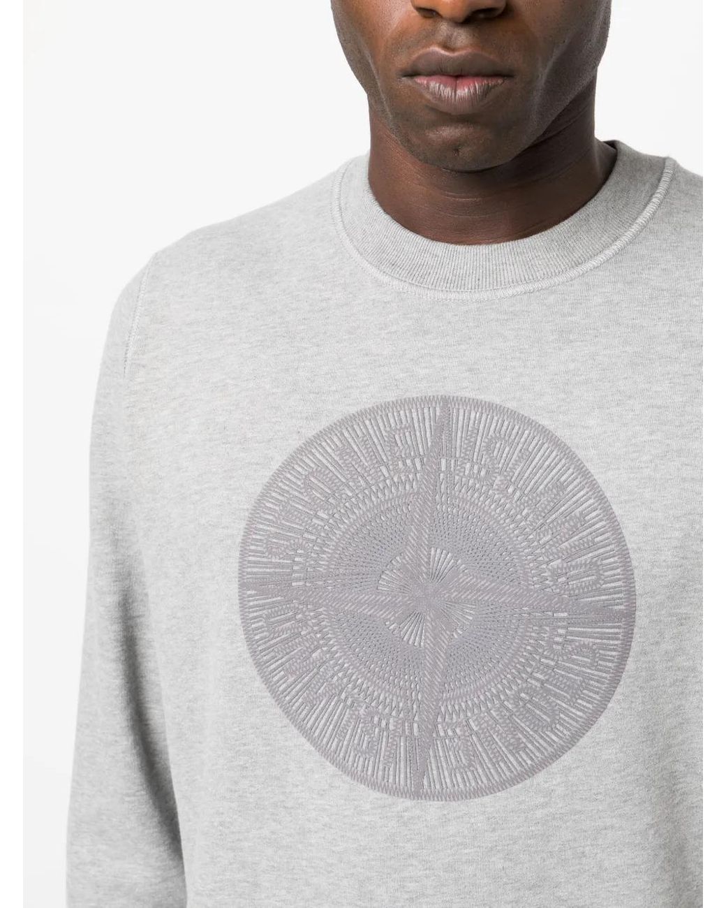 Stone Island Gray Logo-Embroidered Cotton Sweatshirt for men