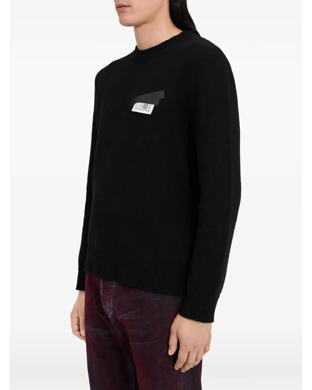 MM6 by Maison Margiela Blue Crew Neck Sweater With Ribbed Details for men
