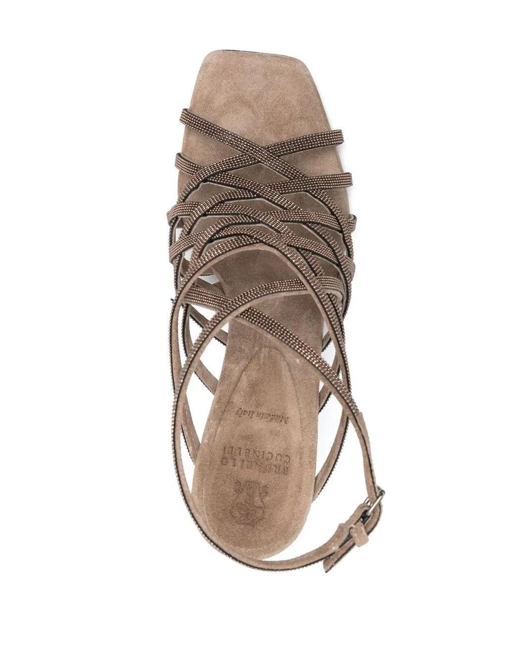 Brunello Cucinelli Metallic Rhinestone High-Heeled Sandals
