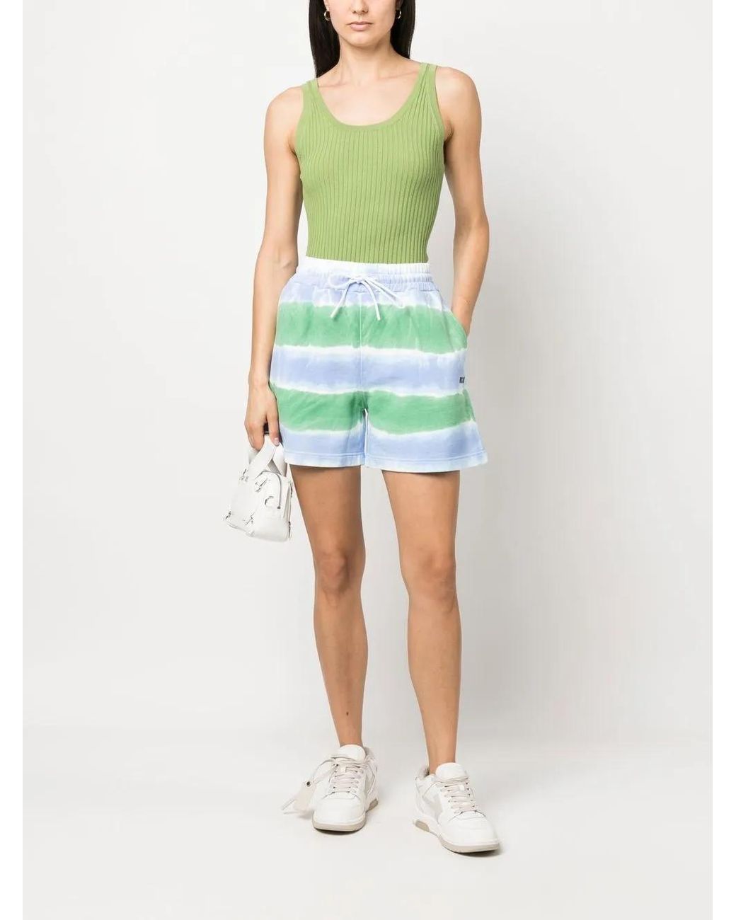 MSGM Green Stripe-Pattern Drawstring Shorts