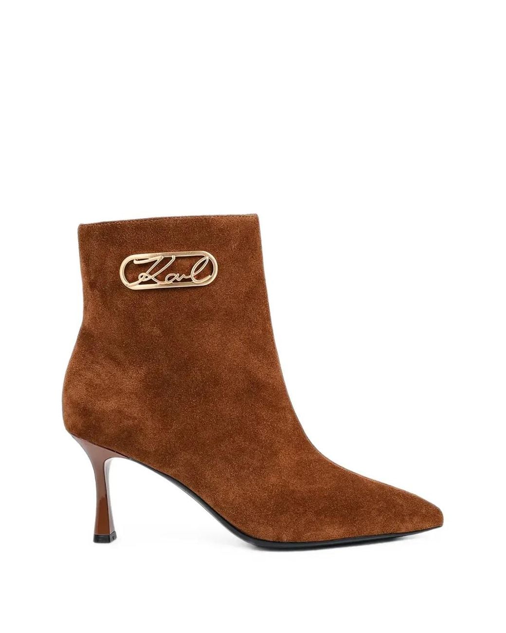 Karl Lagerfeld Brown Logo-Plaque Suede Ankle Boots