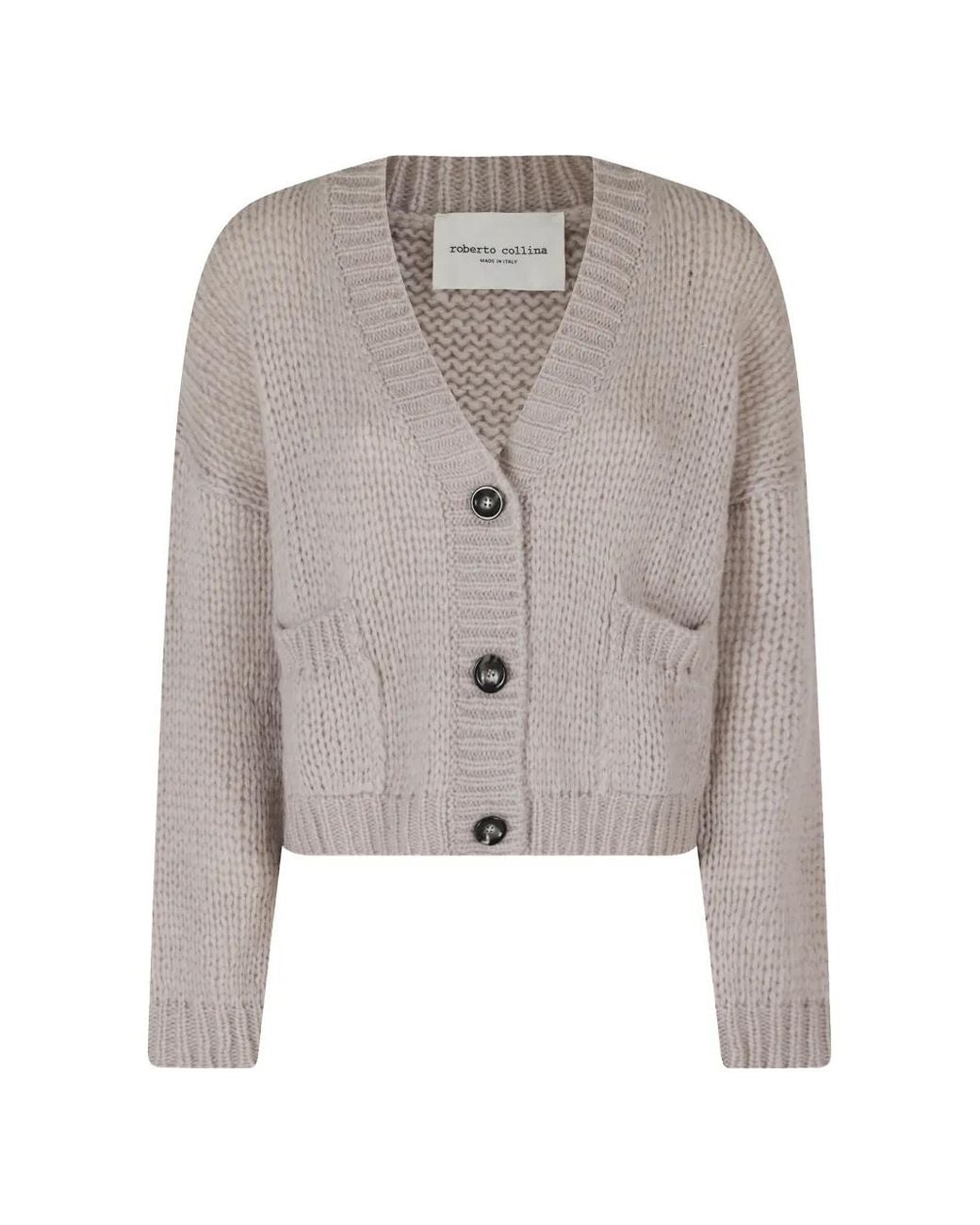 Roberto Collina Gray Chunky-Knit Button-Up Cardigan