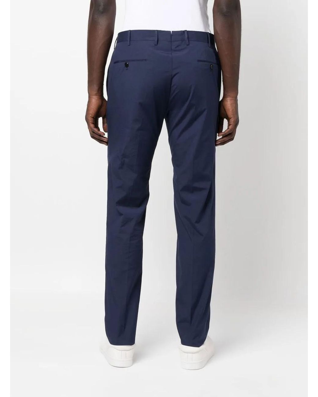 PT Torino Blue Straight-Leg Tailored Trousers for men