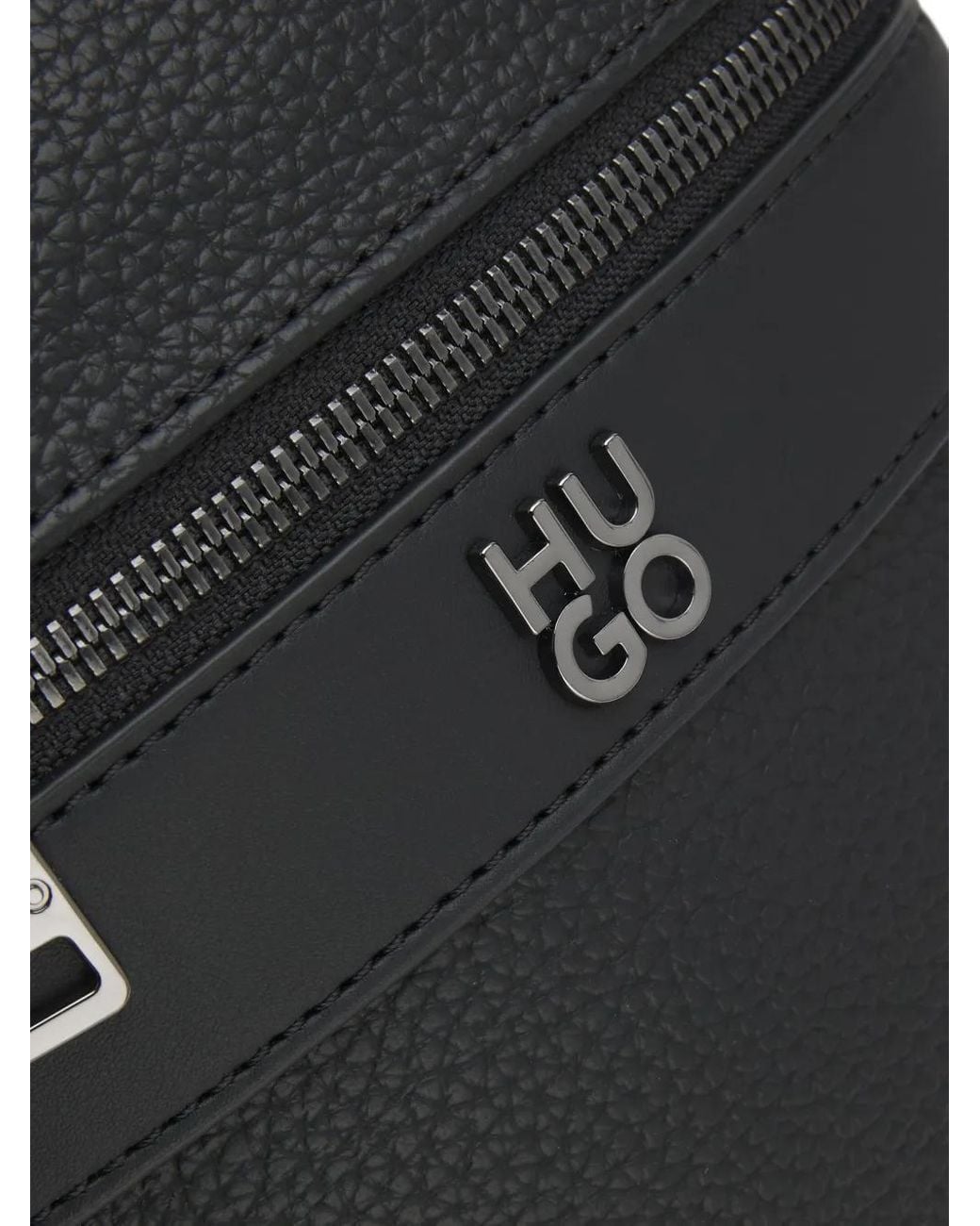 HUGO Black Logo-Plaque Messenger Bag for men