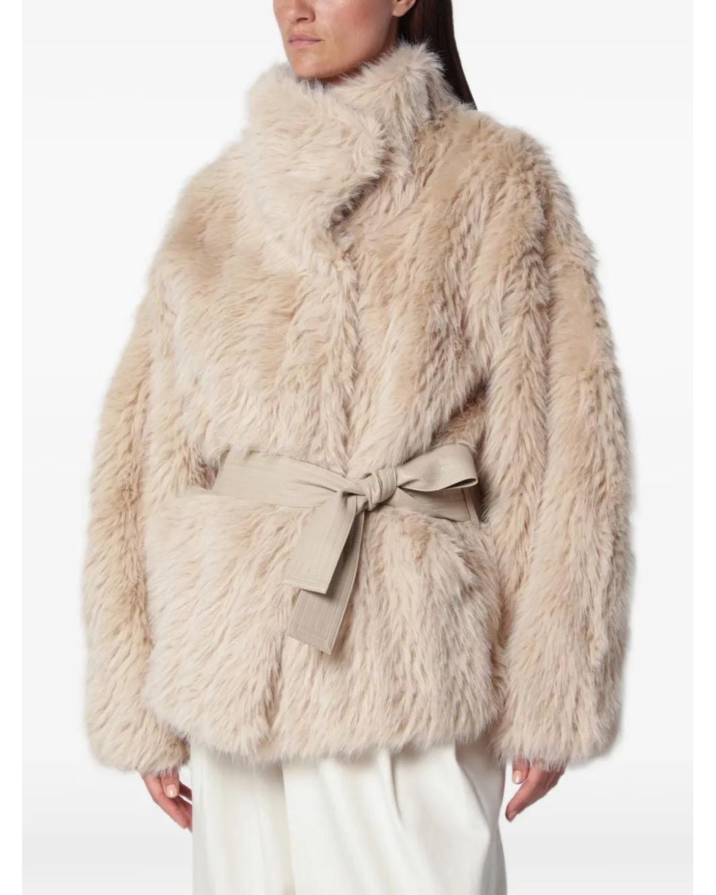 Source Unknown Natural Veste Ilaria À Taille Ceinturée En Fourrure Artificielle