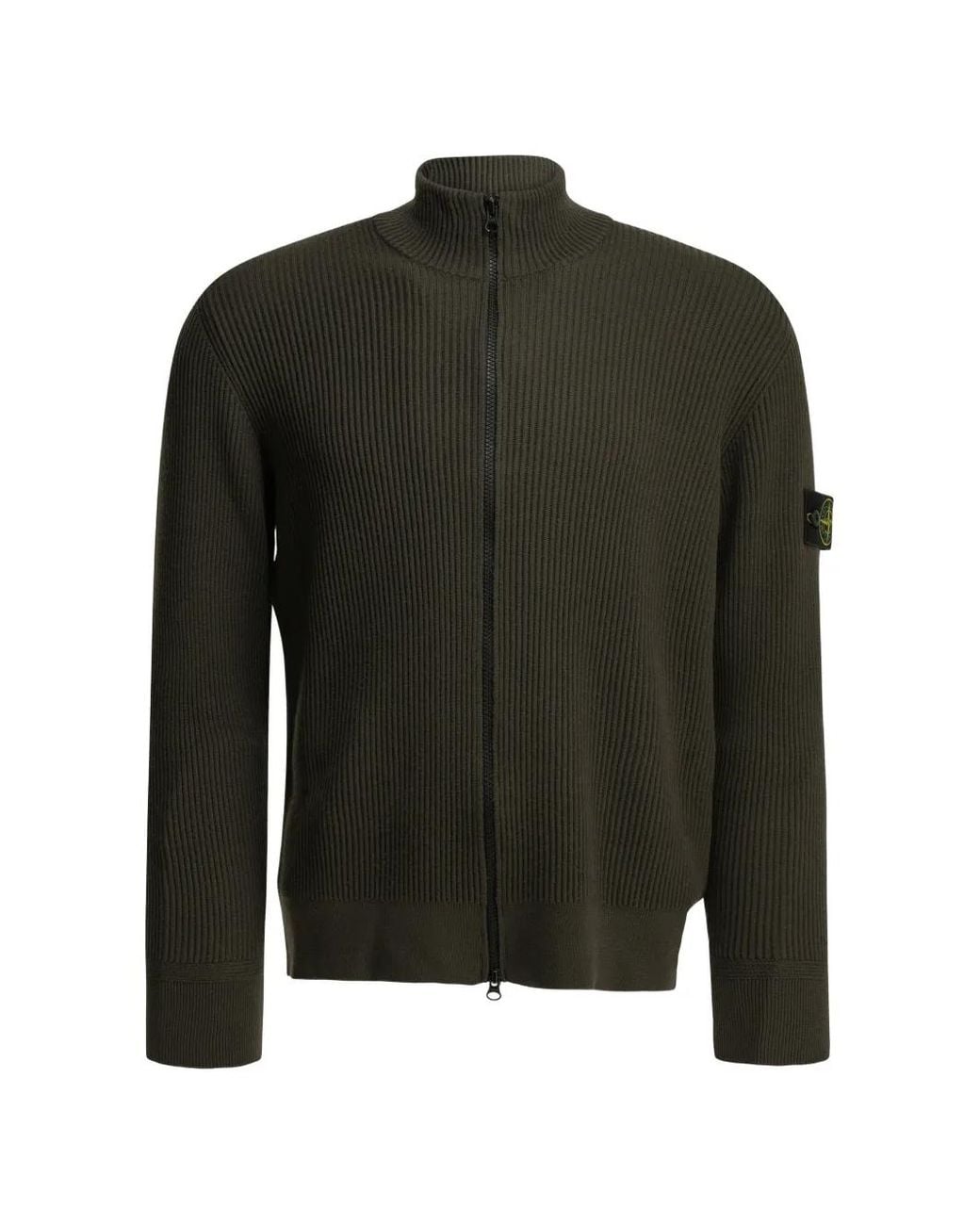 Stone Island Black Pull Zippé 5100017 En Laine Rws À Côtes for men