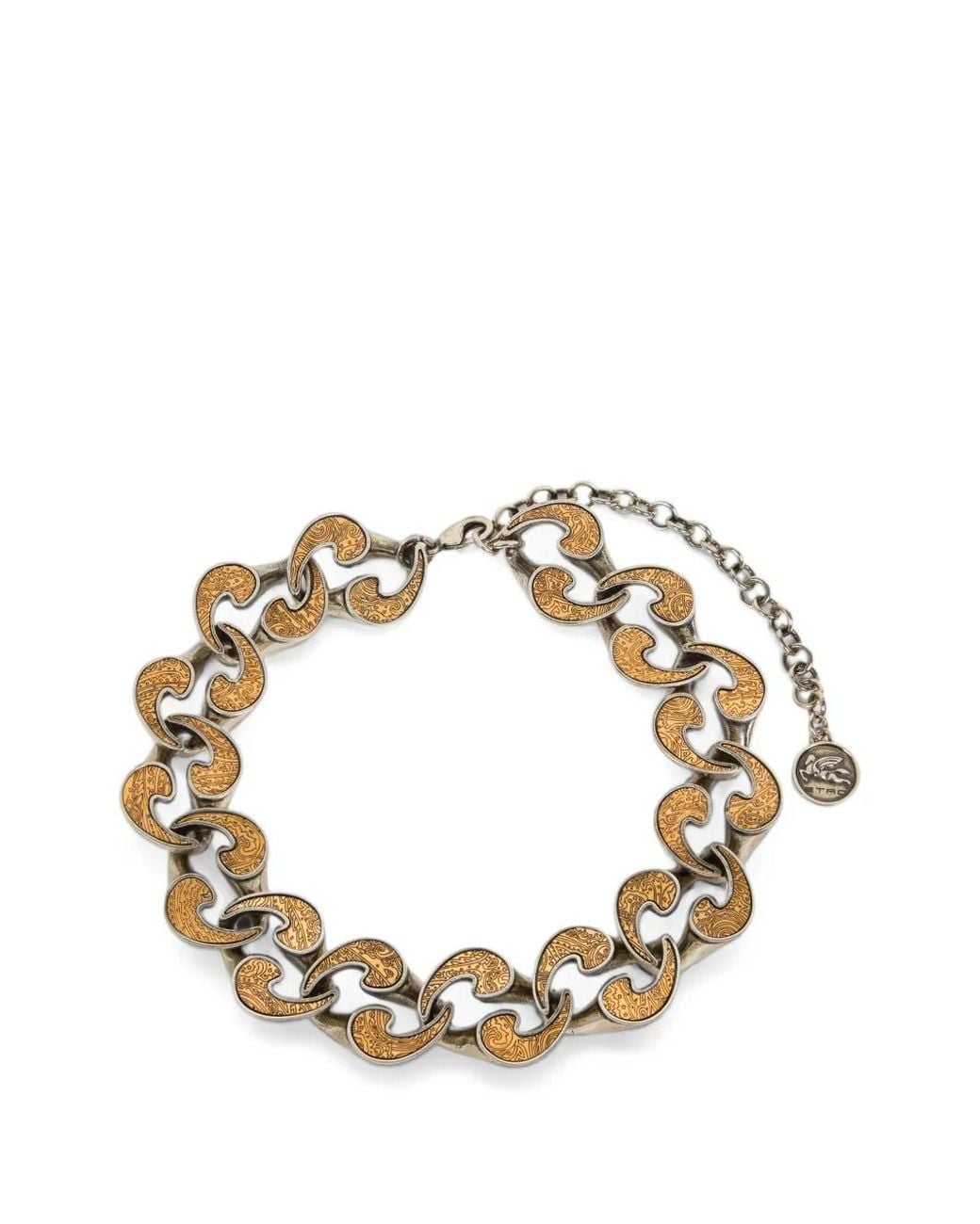 Etro Metallic Dual-Finish Paisley Necklace