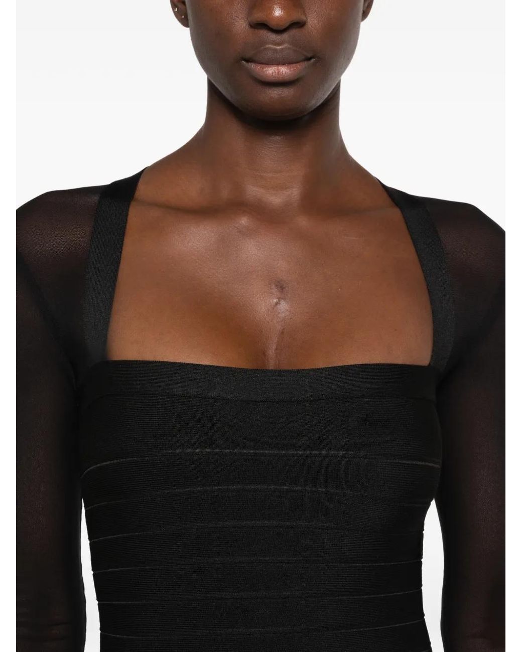 Hervé Léger Black Mesh-Panel Bandage Mini Dress