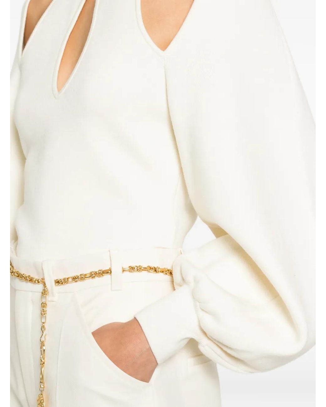 Chloé White Cut-Out Puff-Sleeve Sweater