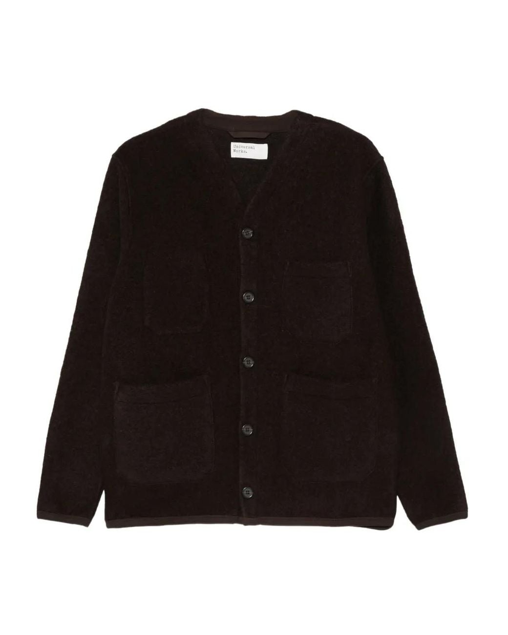 Universal Works Black Wool Patch-Pocket Cardigan for men