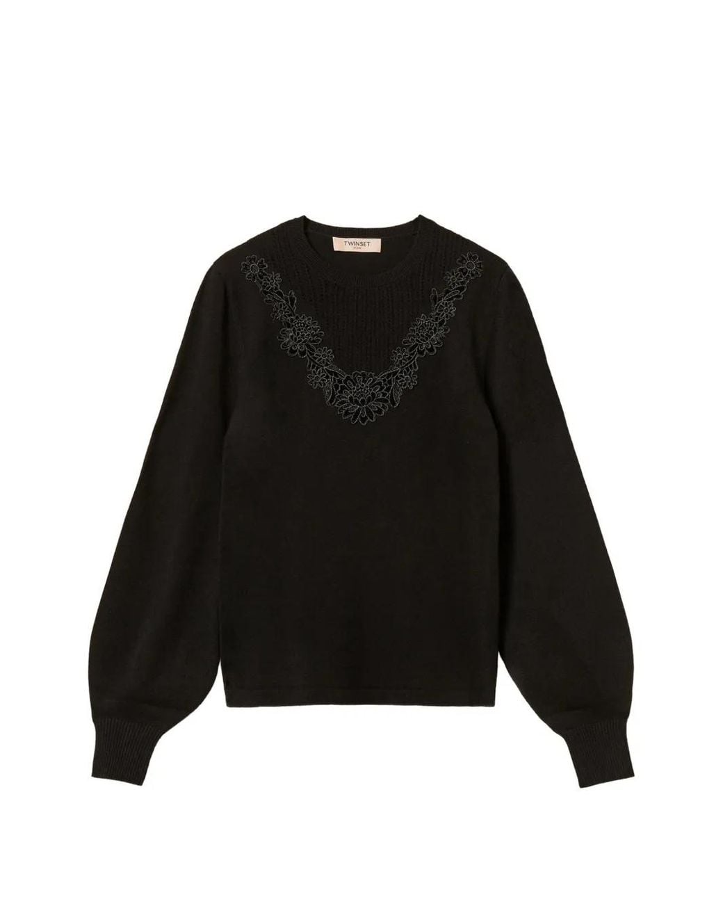 Twinset Black Jumper With Macramé Lace Insert