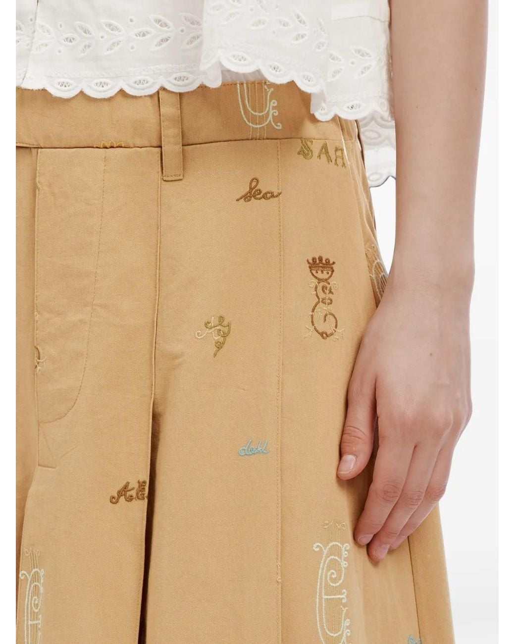 Sea Natural Juliet Embroidered Pleated Midi Skirt