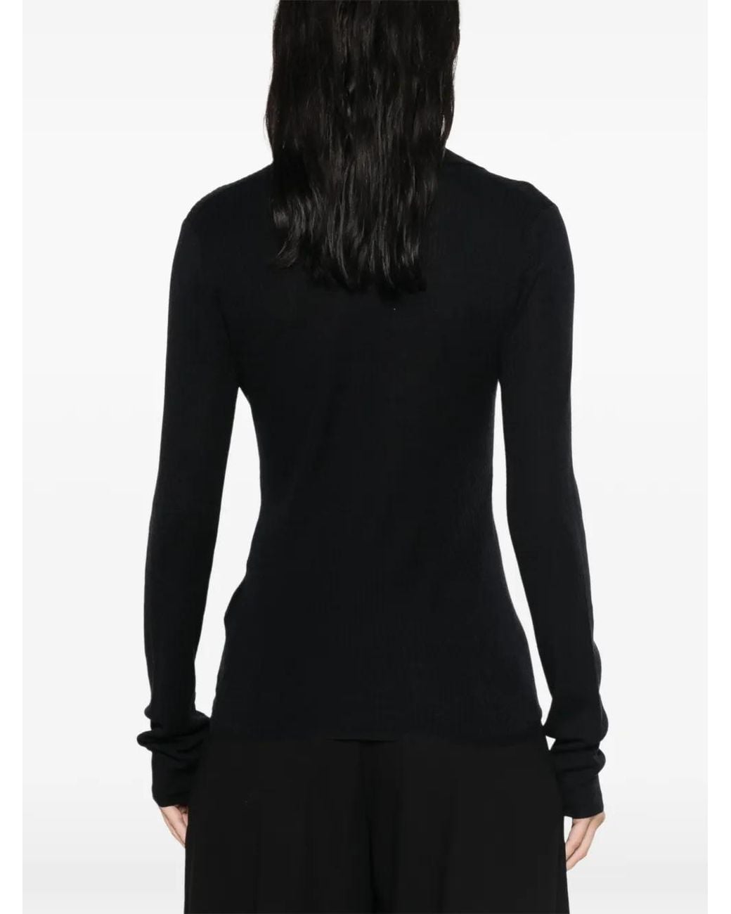 Max Mara Black Ribbed-Knit Polo Sweater
