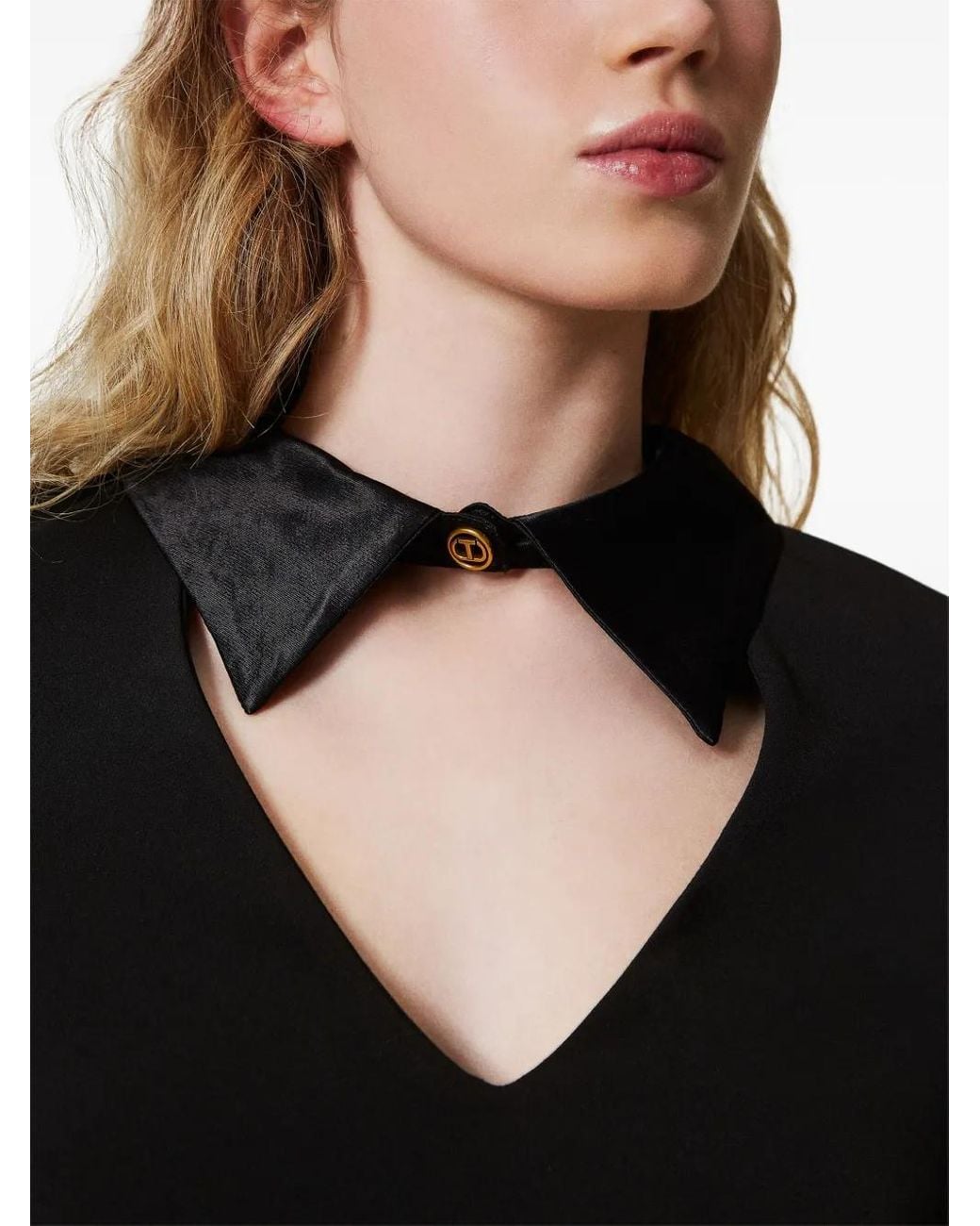 Twinset Black Satin-Details Crepe Minidress
